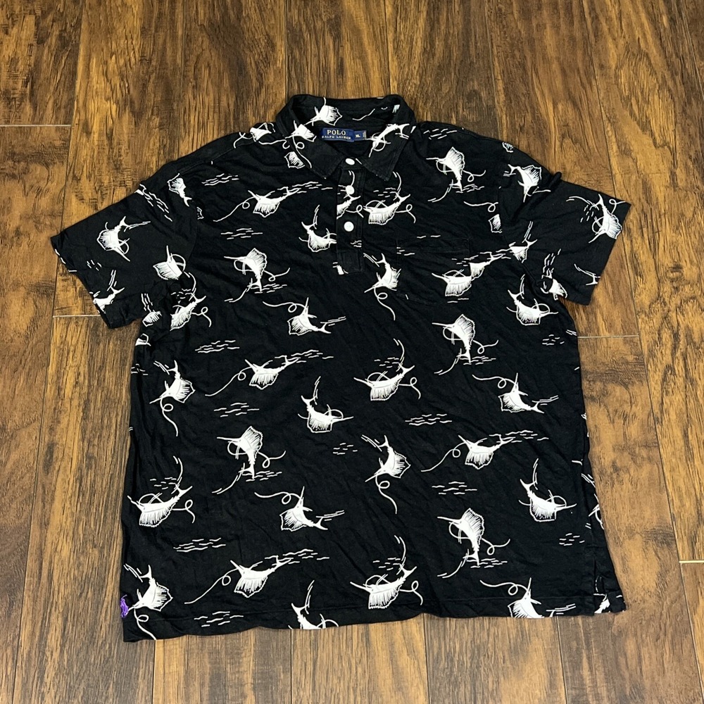 Polo‎ Ralph Lauren Shirt Men's X-Large Black Sailfish AOP Purple Pony